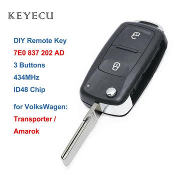 Keyecu Флип Дистанционно Кола Ключодържател 2 Бутона 434 Mhz CAN ID48 за VW Volkswagen Превозвачът Amarok 7E0 837 202 