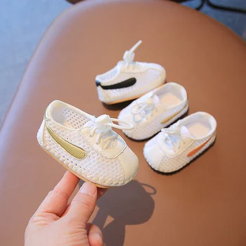 Детски обувки Пролет-есен Дишащи обувки от окото на материала, за една година на пешеходната обувки с мека подметка, Летни детски сандали 0-6-12 месеца, Женски 1