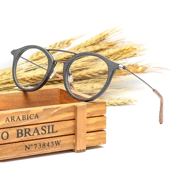 Мъже, Жени Дърво Зърно Оптични Очила Рамки Ацетат Предписани Очила, Прозрачни Лещи с корпус BC05 1