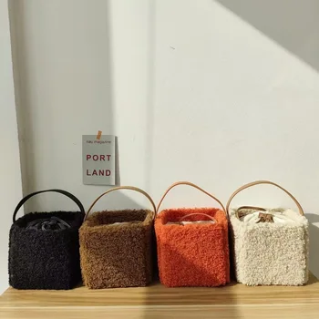 2021 дамска чанта, мек плюшен чанта-месинджър с едно рамо, топла зимна кашмир квадратна чанта чанта, луксозна изкуствена кожа 1