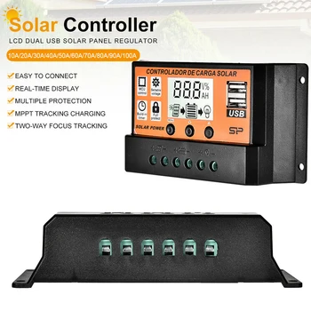 MPPT Контролер за зареждане на Слънчеви Панели Контролер соларен панел с 2 Порта USB Голям Екран LCD Дисплей 12/24 В MPPT/PWM Автоматично Пареметр 2
