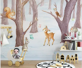 Потребителски тапети скандинавски карикатура на животните гора телевизор детска стая фон на стената дневна спалня 3d тапети 2