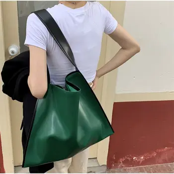 Дамска чанта-тоут 2022, Нова Лятна Мода Квадратна Ежедневни Проста Однотонная Мека Чанта На Рамото си Голям Капацитет, Bag-чанта 3
