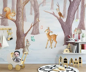 Потребителски тапети скандинавски карикатура на животните гора телевизор детска стая фон на стената дневна спалня 3d тапети 3