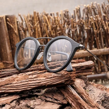 Мъже, Жени Дърво Зърно Оптични Очила Рамки Ацетат Предписани Очила, Прозрачни Лещи с корпус BC05 5