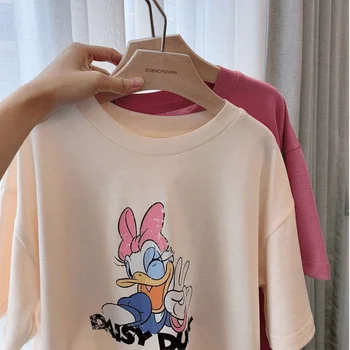 Тениска от 100% памук Disney Daisy Duck за малки момичета, Лятна Детска Hoody с анимационни герои, Ежедневни тениски с къс ръкав, Дрехи за деца 18 м-14 години 5